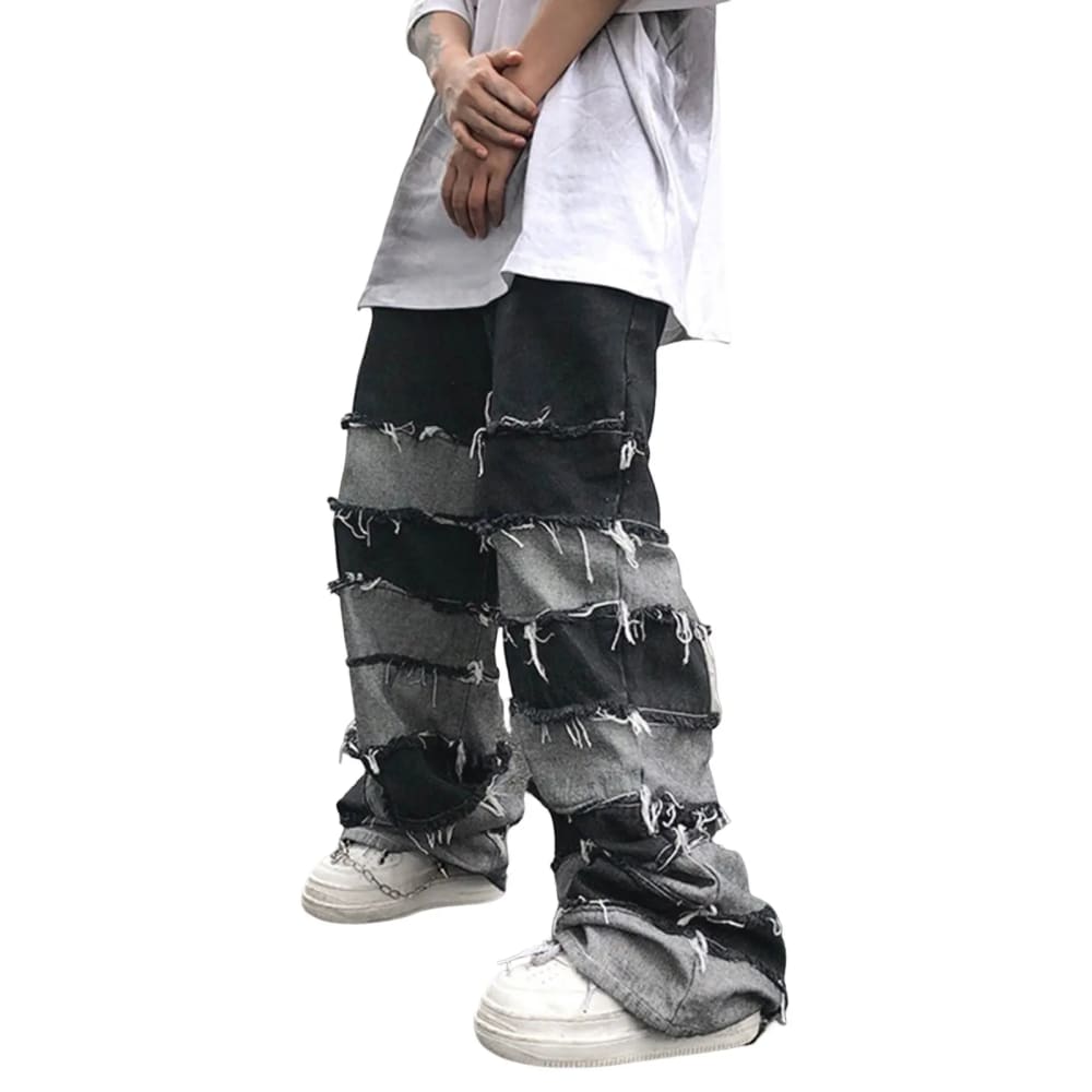 Tassel Jeans Men Patchwork Wide Leg Lazy Style